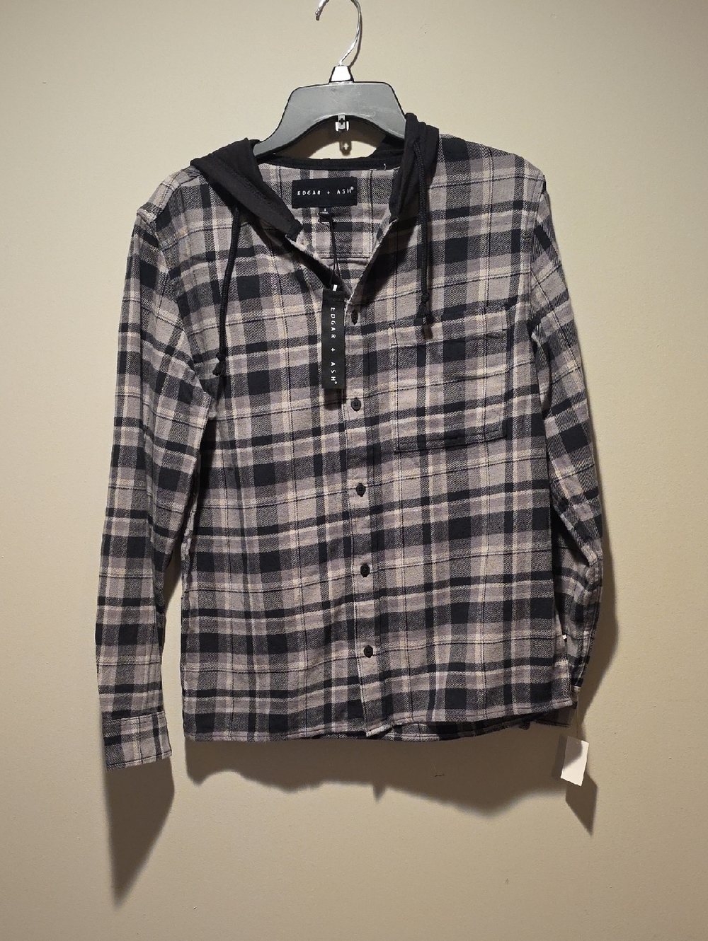 Edgar & Ash Men's Gray Plaid Hooded Button-Down Shirt